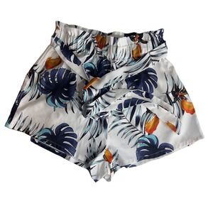 Shein‎ Floral Palm Flowy Shorts White Blue Tie Size Medium Size 6